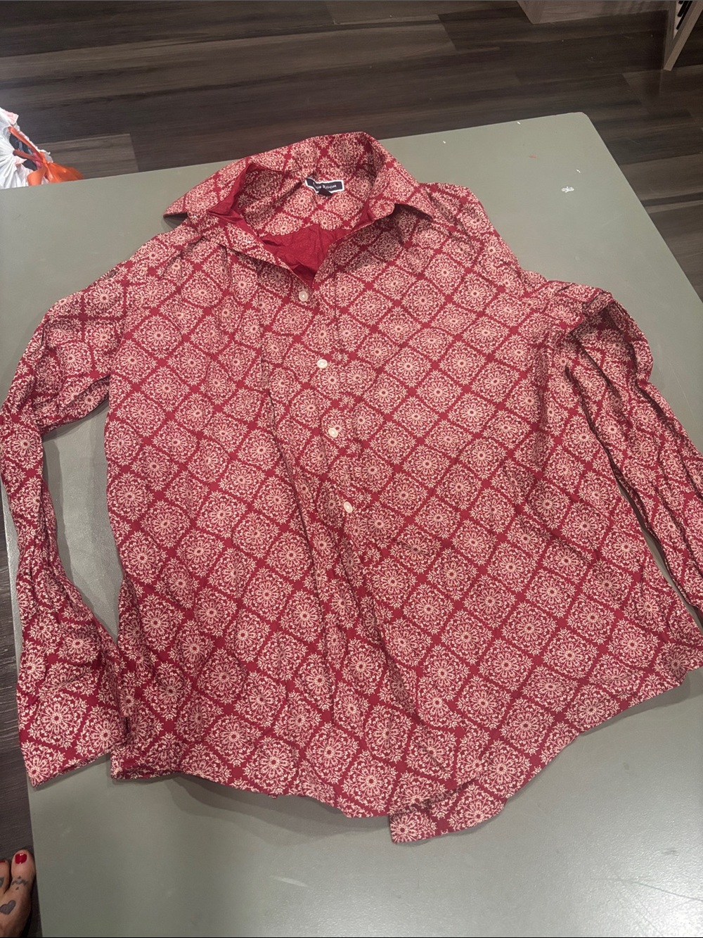 Club Room Red Geometric Print Button-Down Shirt